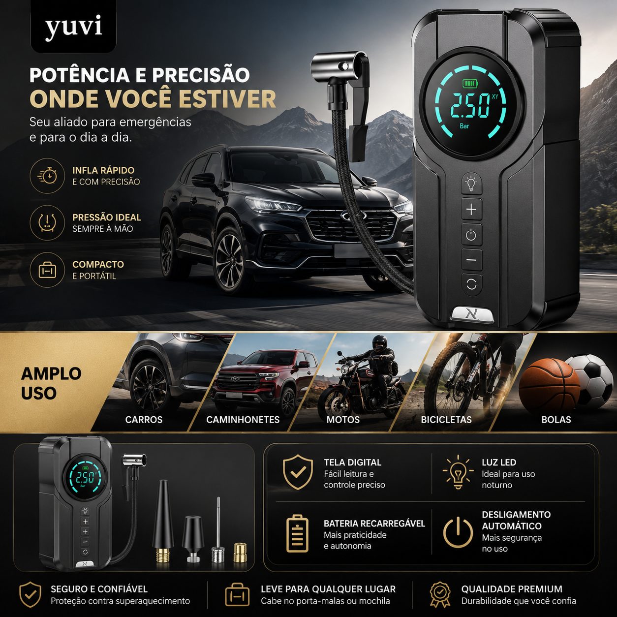 AirForce Pro™ – Compressor Portátil Inteligente (Compre 1 e Leve 2)