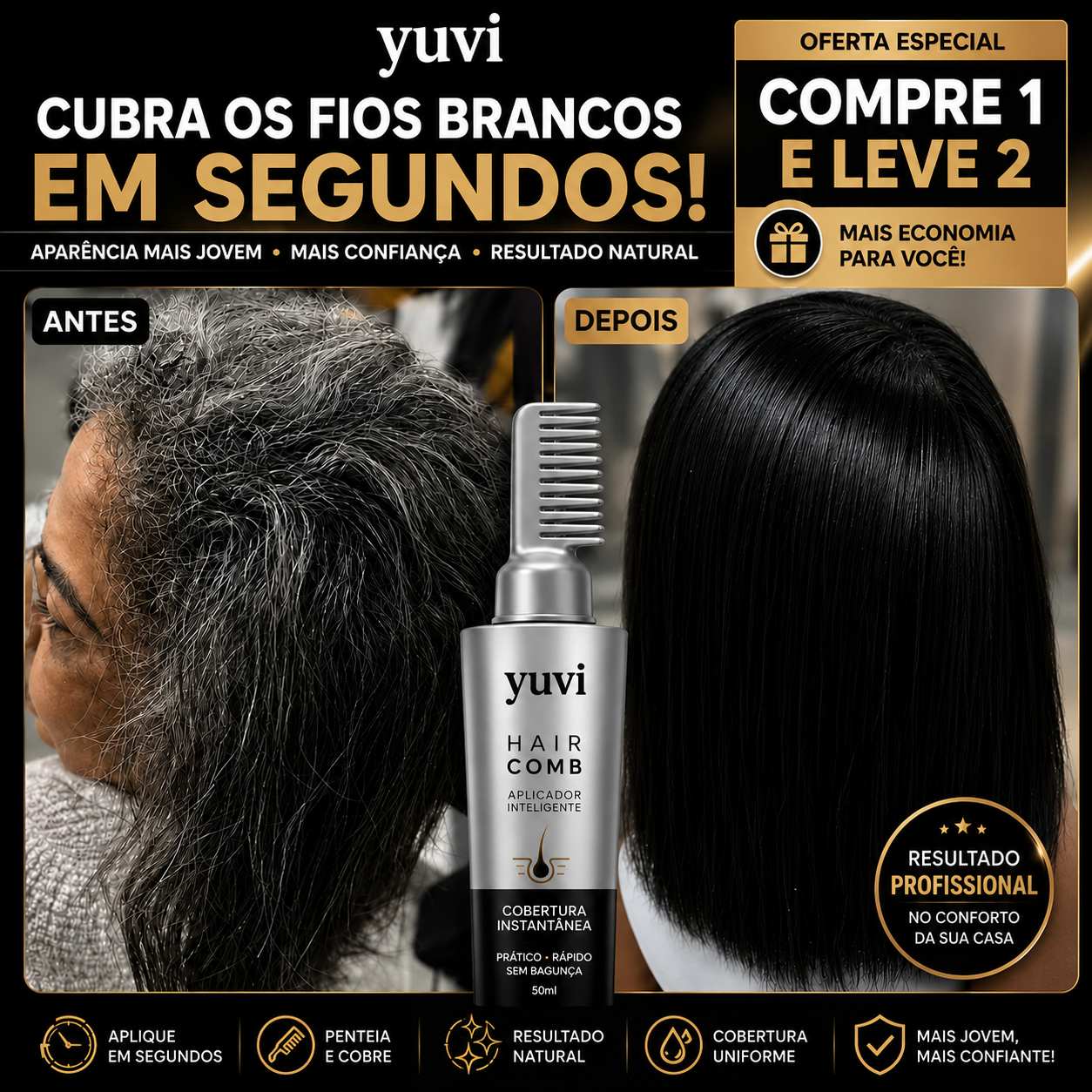 GrayCover™ Pro Aplicador Inteligente para Cobertura Instantânea dos Fios Brancos