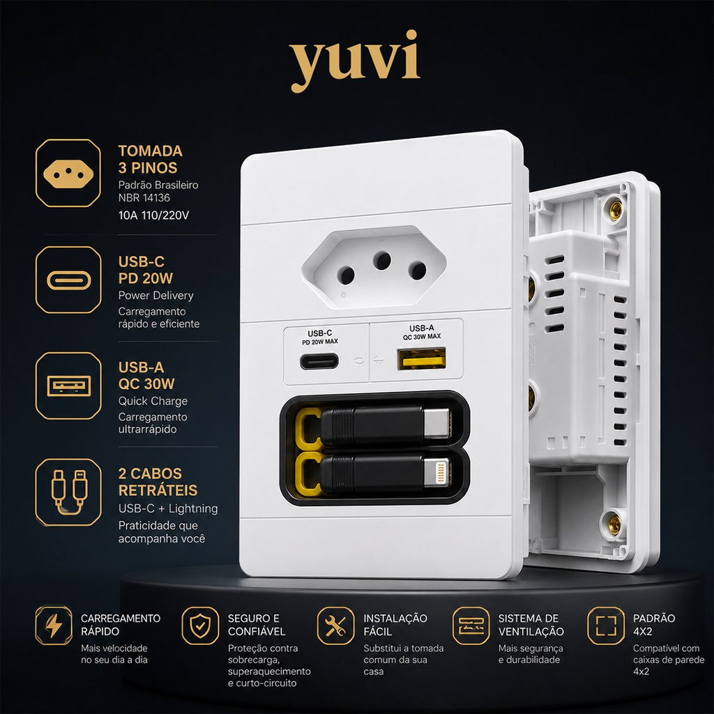 PowerWall Pro™  4 em 1 – Tomada Inteligente com Carregamento Rápido