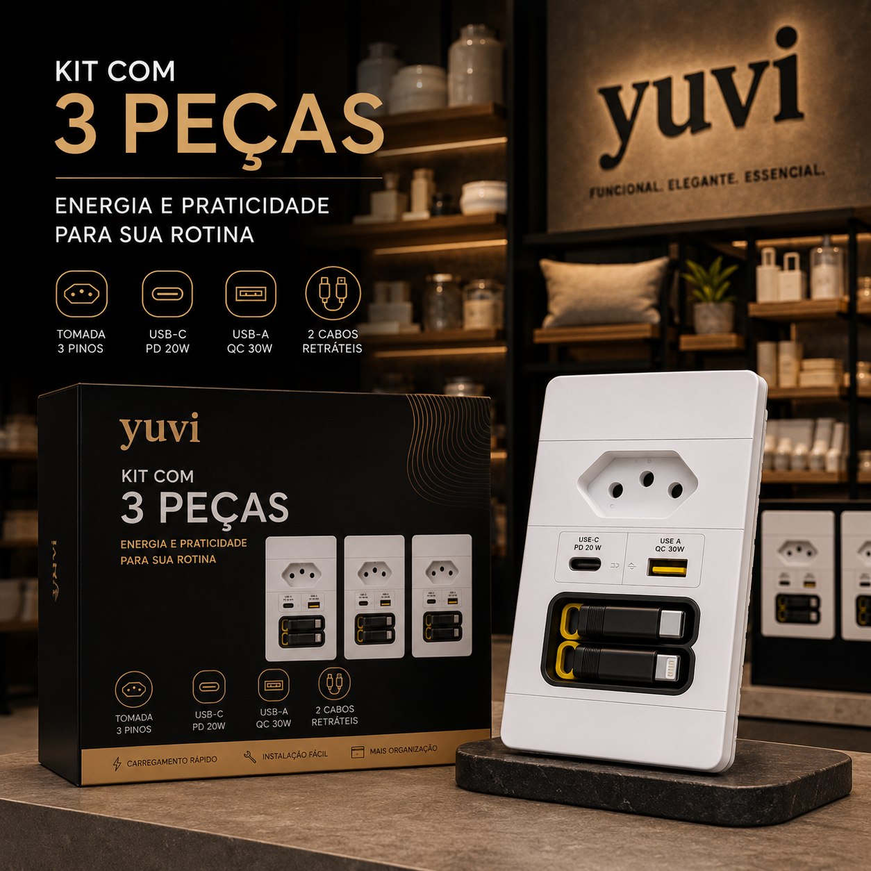ChargeMax™ 4 em 1 – Tomada Inteligente Premium